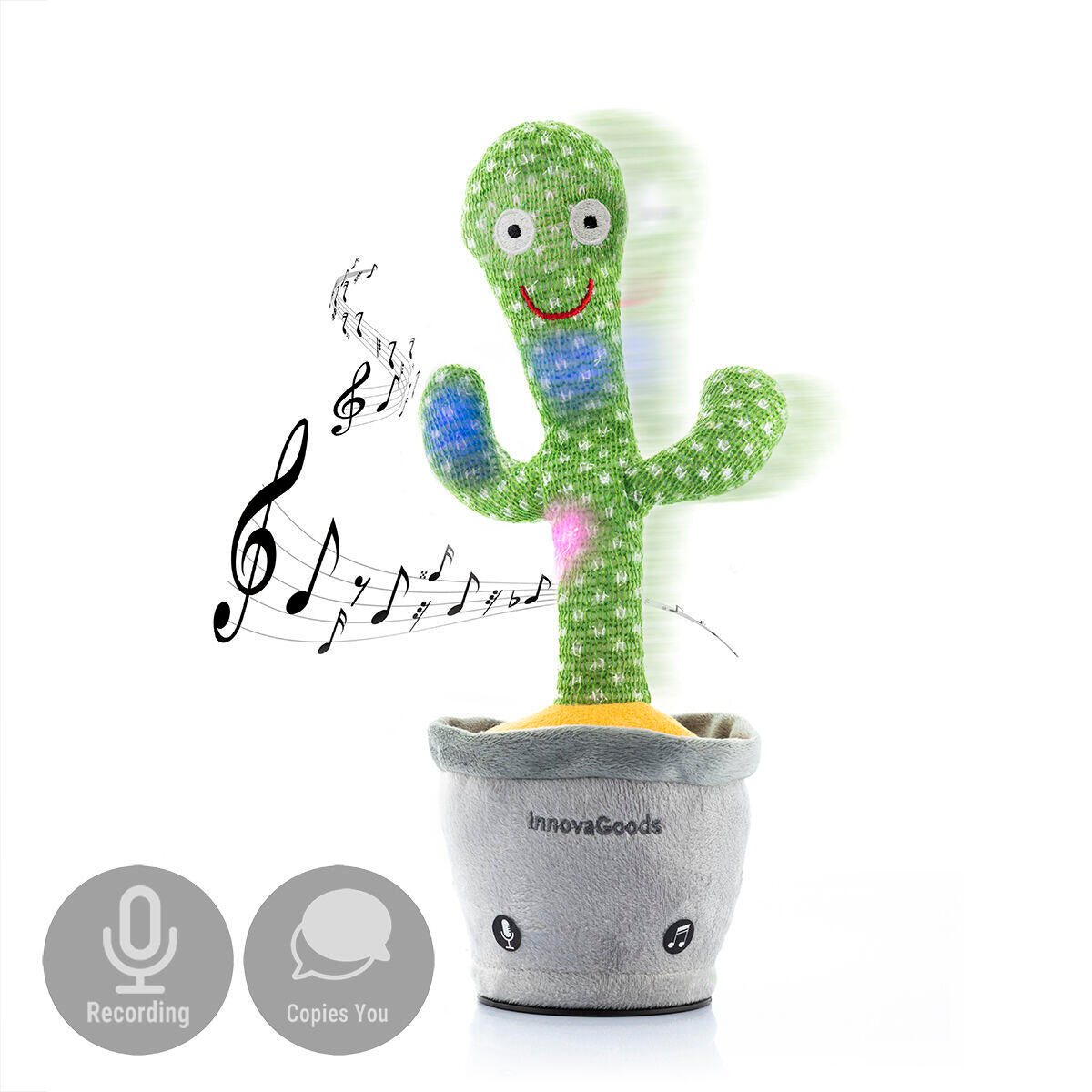 CACTUS BAILARÍN Y PARLANCHÍN RECARGABLE CON MÚSICA Y LED MULTICOLOR Innovagoods